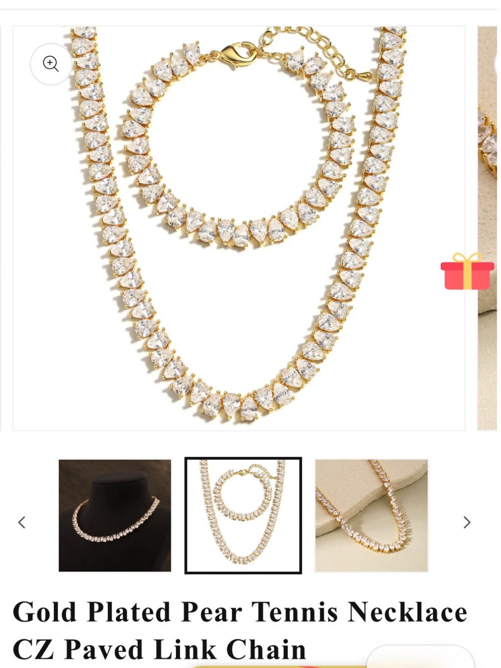 Gold-Plated Pear CZ Tennis Necklace & Bracelet Set